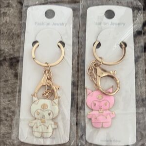 Fashion Jewelry Pink and Gold Keychain Set